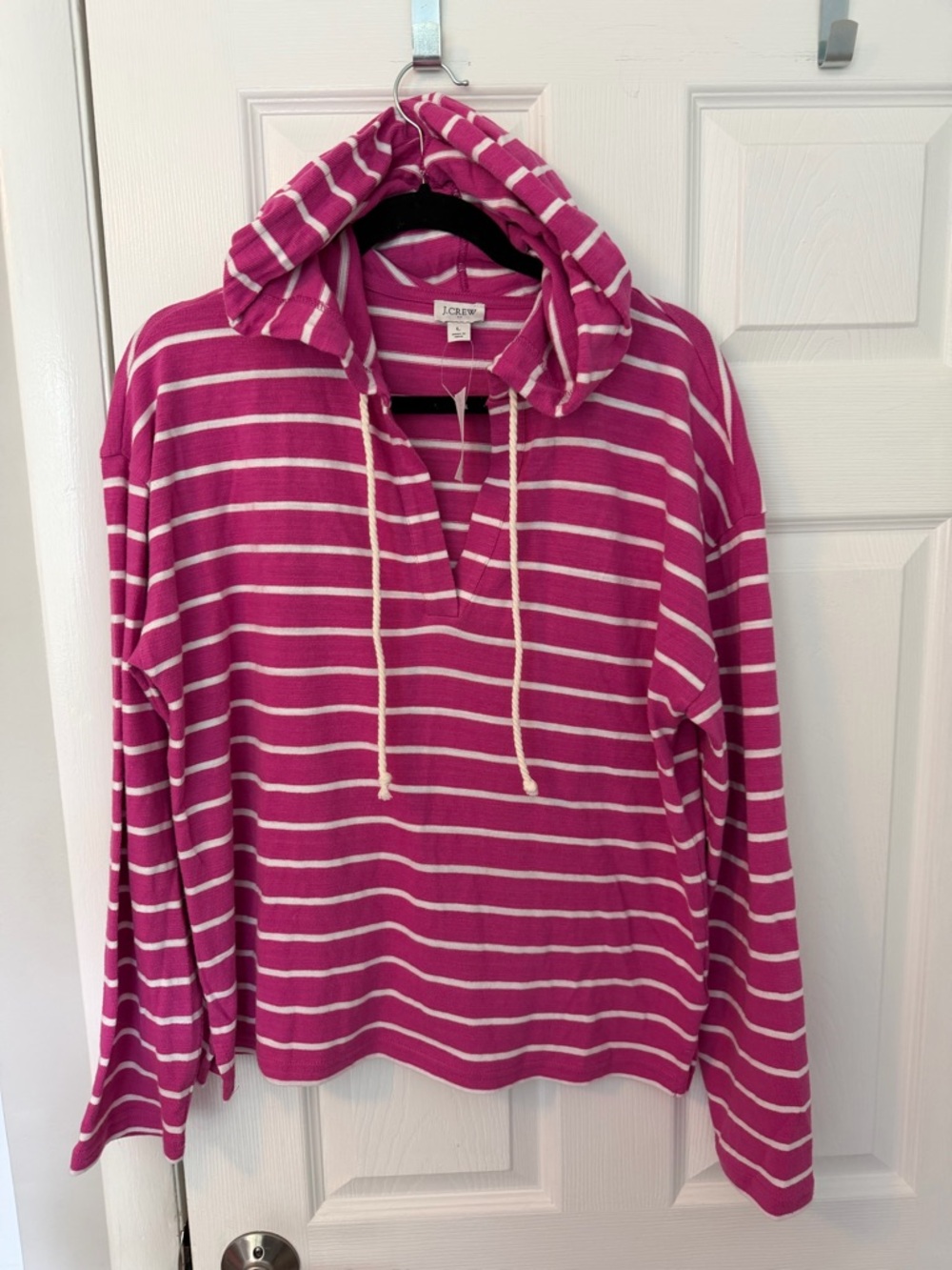 J. Crew Pink and White Striped Hooded Long Sleeve Top